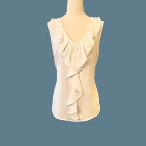 NWOT Women's Kasper Sleeveless Crepe Ruffle V-Neck Blouse Top Shirt White MEDIUM